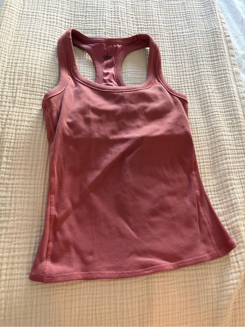 Alo Ribbed Racerback Tank Top in Dusty Rose